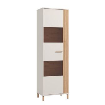 Vitrina Alta en Melamina Color Cashmere y Roble Artisan con 1 Puerta Acristalada - Medidas 59,5x40x192,5 cm