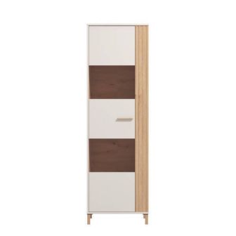 Vitrina Alta en Melamina Color Cashmere y Roble Artisan con 1 Puerta Acristalada - Medidas 59,5x40x192,5 cm