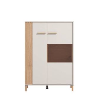 Vitrina Baja en Melamina Color Cashmere y Roble Artisan 2 Puertas Medidas 85,5x40x122,5 cm