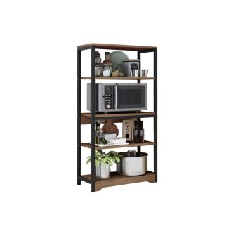 Estantería de Cocina Con Marco de Metal Negro, Estante Industrial para microondas 60x30x126 Cm Color Madera y Negro