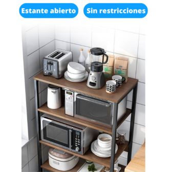 Estantería de Cocina Con Marco de Metal Negro, Estante Industrial para microondas 60x30x126 Cm Color Madera y Negro