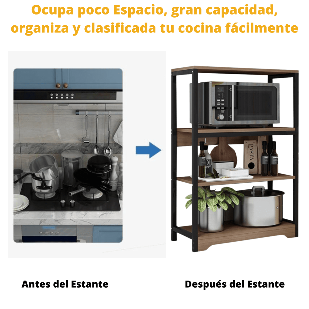 Meyvaser Estantería de Cocina con Marco de Metal Negro, Estante Industrial para microondas 60x30x100 Cm