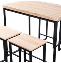 Conjunto de Mesa y 4 Taburetes con Estructura Metálica, Tapa y Asientos en MDF Roble - Mesa 100x60x86 cm, Taburete 43x30x60 cm