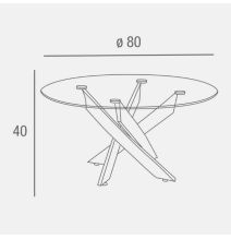Mesa de Centro Redonda con Tapa de Cristal 8 mm y Patas Metálicas Cruzadas en Acabado Cromo - Mueble Moderno - Medidas 80x40 cm