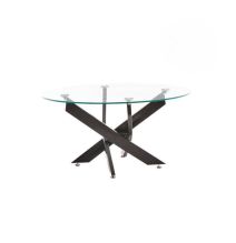 Mesa de Centro Redonda con Tapa de Cristal 8 mm y Patas Metálicas en Acabado Negro -Medidas 80x40 cm