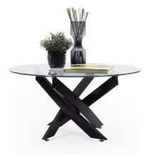 Mesa de Centro Redonda con Tapa de Cristal 8 mm y Patas Metálicas en Acabado Negro -Medidas 80x40 cm