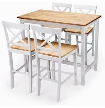 Mesa Alta de Madera Lacada en Blanco Mate con Tapa en Color Roble - Medidas 108x60x91 cm