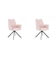 Juego de 2 Sillas con Brazos Tapizadas en Tela Rosa y Patas en Acabado Negro, Mecanismo Giratorio 180º-  Medidas 63x62x93 cm