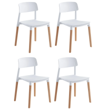Pack de 4 Sillas Blancas con Patas de Madera de Haya, Asiento de Polipropileno,  Altura de 45 cm, Medidas Totales 42.5x48x76 cm