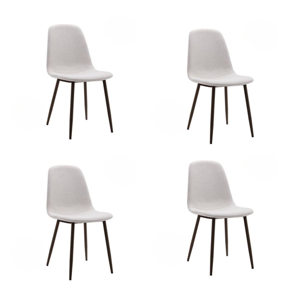 Pack de 4 Sillas con Estructura Tapizada en Tela Beige Claro, Patas Metálicas con Acabado Negro, Medidas 44x53x86 cm