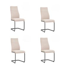 Pack de 4 Sillas de Madera con Relleno de Espuma, Tapizadas en Tela Beige, Patas Metálicas Negras, Medidas 44x60x99 cm