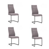 Pack de 4 Sillas de Madera con Relleno de Espuma, Tapizadas en Tela Gris, Patas Metálicas Negras, Medidas 44x60x99 cm