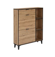 Mueble Zapatero de Entrada – 2 Puertas y 1 Cajón | Color Roble/Pizarra | 110 x 90 x 24,5 cm