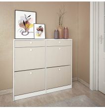 Mueble Zapatero con 4 Puertas y 2 Cajones | Acabado Blanco/Textil | 116,8 x 104,3 x 27 cm