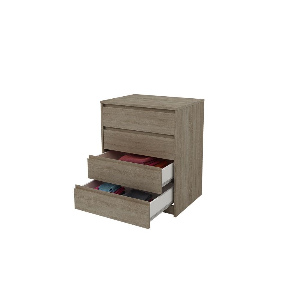 Cómoda Cajonera 4 cajones acabado en Color Roble 74cm(alto) 60cm(ancho) 45cm(fondo)