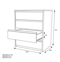Cómoda Cajonera 4 cajones acabado en Color Roble 74cm(alto) 60cm(ancho) 45cm(fondo)