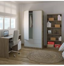 Escritorio de Oficina con 2 Cajones y 1 Estante, MDF Roble y Blanco, 120x50x75 cm - Moderno y Funcional