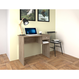 Mesa de Escritorio y Trabajo en Color Roble, 90x50x74cm - Con Cajón y Estante para Oficina o Estudio