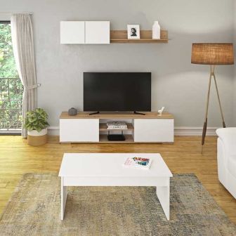 Mesa de Centro Fija, Mesa Auxiliar, Acabado en Blanco, Medidas: 100 cm (Largo) x 50 cm (Ancho) x 41,6 cm (Alto)