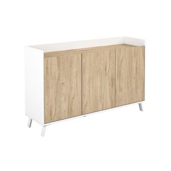 Aparador, Buffet, Salón Comedor 3 Puertas, Armario Auxiliar Color Blanco y Roble, Medidas: 140x87x40 Cm