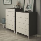 Cómoda con 5 Cajones, para Dormitorio, Acabado en Color Blanco, Medidas: 80 cm (Ancho) x 114,6 cm (Alto) x 48 cm (Fondo)