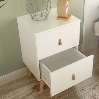 Mesita de Noche 2 cajones, Mesilla de Noche,  Color Blanco, Medidas: 40 cm (Ancho) x 34 cm (Fondo) x 61,6 cm (Alto)
