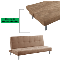 Sofá Cama 3 Plazas de Diseño Moderno, Estructura de Madera, Tapizado Color Piedra, 188x88x88 cm