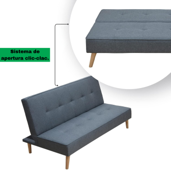 Sofá Cama Clic Clac 3 Plazas Tipo Libro, Color Gris, Diseño Moderno, 188x88x88 cm