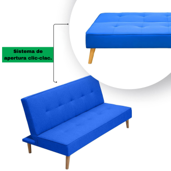 Sofá Cama Clic Clac 3 Plazas Tipo Libro, Color Azul oscuro, Diseño Moderno, 188x88x88 cm