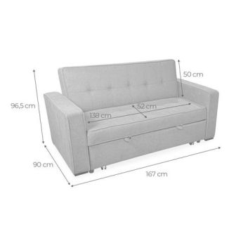 Sofá Cama 2 Plazas con Reposabrazos, Diseño Moderno y Elegante, Color Gris, 167x90x96,5 cm