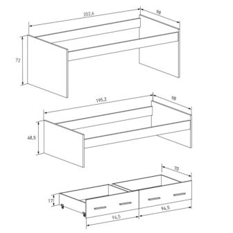 Cama Nido Juvenil Doble con Cajones de Almacenaje – Mauvella y Negro, 202,6 cm Largo x 98 cm Ancho x 72 cm Alto, Primera Calidad