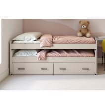 Cama Nido Juvenil Doble con Cajones de Almacenaje – Beige y Negro, 202,6 cm Largo x 98 cm Ancho x 72 cm Alto, Primera Calidad