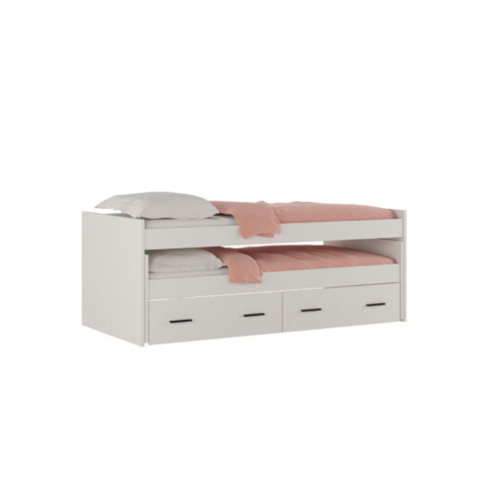 Cama Nido Juvenil Doble con Cajones de Almacenaje – Beige y Negro, 202,6 cm Largo x 98 cm Ancho x 72 cm Alto, Primera Calidad