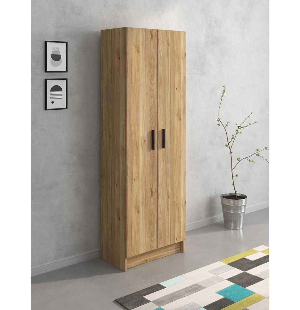 Mueble Multiusos Armario Auxiliar Color Mauvella – 2 Puertas, 4 Baldas, Práctico y Funcional, Madera, 60x180x35 cm