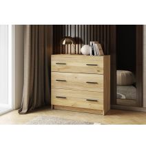 Cómoda de 3 Cajones para Dormitorio, Cajonera Dormitorio, Acabado en Mauvella y Negro, 80 cm (Lar) x 81 cm (Al) x 34,4 cm (Fon)