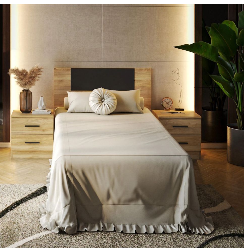 Conjunto Pack Cabecero y 2 Mesitas de Noche,Mesilla de noche 2 Cajones Color Mauvella, 110x45x1,6 cm (LargoxAltoxProfundo)