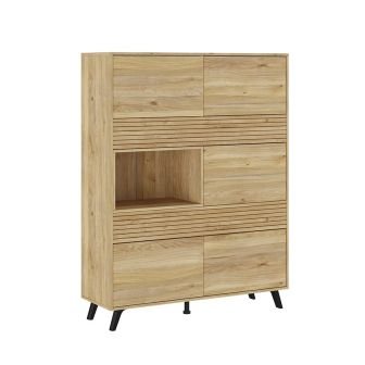 Conjunto de Salón Mueble Completo: Bajo TV, Vitrina, Estantería Decorativa y 2 Estantes - Color Mauvella Rayas