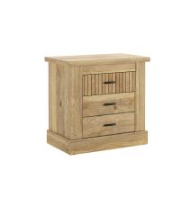 Mesita de Noche 3 Cajones Amplios, Mesilla de Dormitorio, Color Mauvella Rayas,66 cm (Lar) x 39,6 cm (Fon) x 63,8 cm (Al)