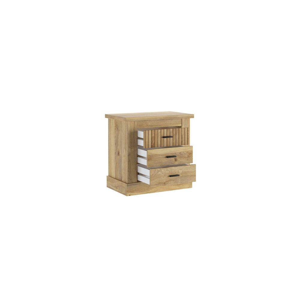 Pack de Muebles de Dormitorio Habitación con Cabecero, 2 Mesitas de Noche 3 Cajones y Sinfonier en Color Mauvella Rayas