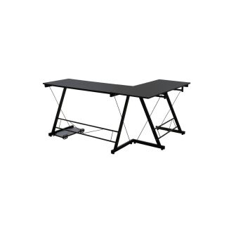 Mesa de Ordenador Esquinera Metálica en MDF Negro, 158x120x73cm - Espacio para Teclado y Torre
