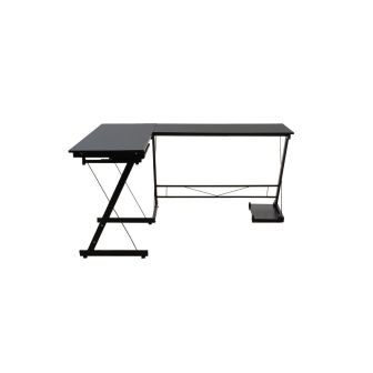 Mesa de Ordenador Esquinera Metálica en MDF Negro, 158x120x73cm - Espacio para Teclado y Torre